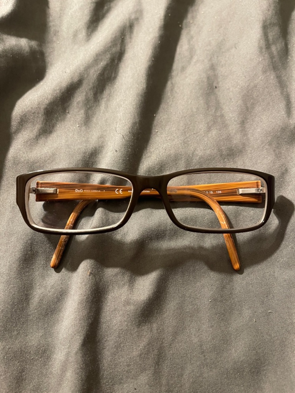 D&G Men’s Dark Brown Frame Glasses with Light Brown Temples